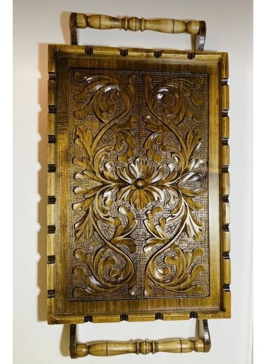 MYK Hediye ve Sanat Atölyesi Myk HAND CARVED WALNUT TRAY EMBROIDERED WALNUT  - Image 1