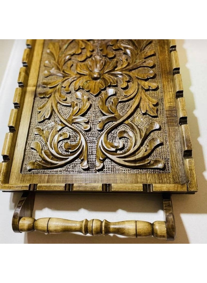 MYK Hediye ve Sanat Atölyesi Myk HAND CARVED WALNUT TRAY EMBROIDERED WALNUT  - Image 5