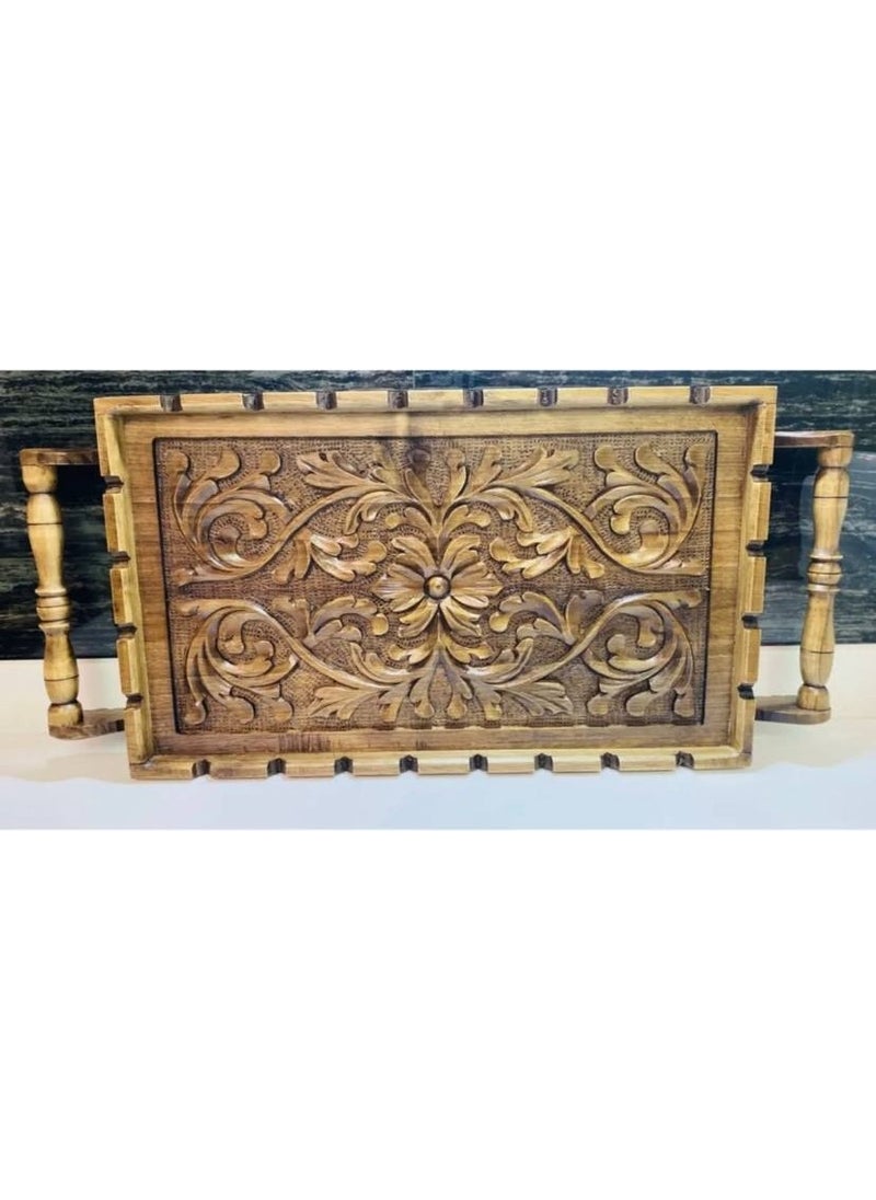 MYK Hediye ve Sanat Atölyesi Myk HAND CARVED WALNUT TRAY EMBROIDERED WALNUT  - Image 4