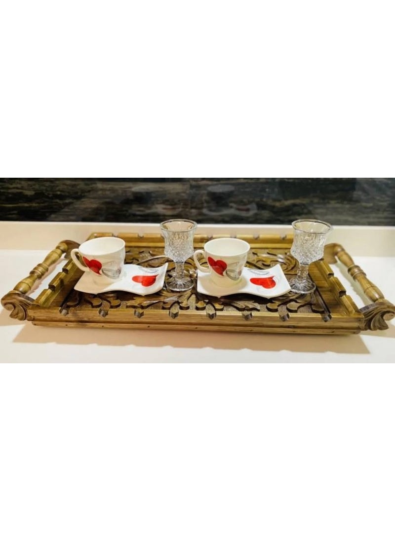 MYK Hediye ve Sanat Atölyesi Myk HAND CARVED WALNUT TRAY EMBROIDERED WALNUT  - Image 2
