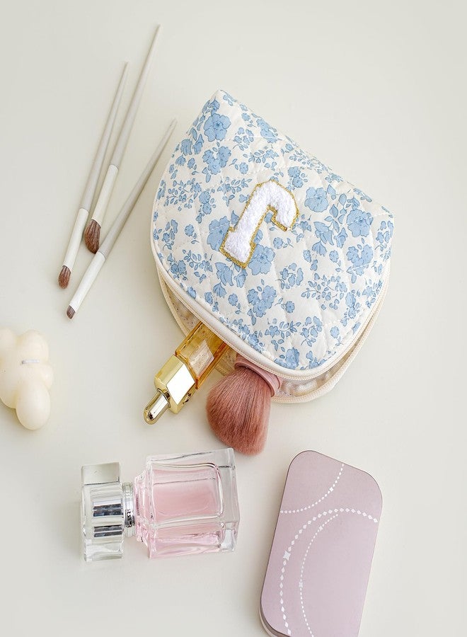WHHJM Initial Dome Cosmetic Makeup Bag Small Cotton Quilted Makeup Pouch for Purse Cute Blue Floral Travel Toiletry Zipper Pouch (Blue Floral J) - Image 3