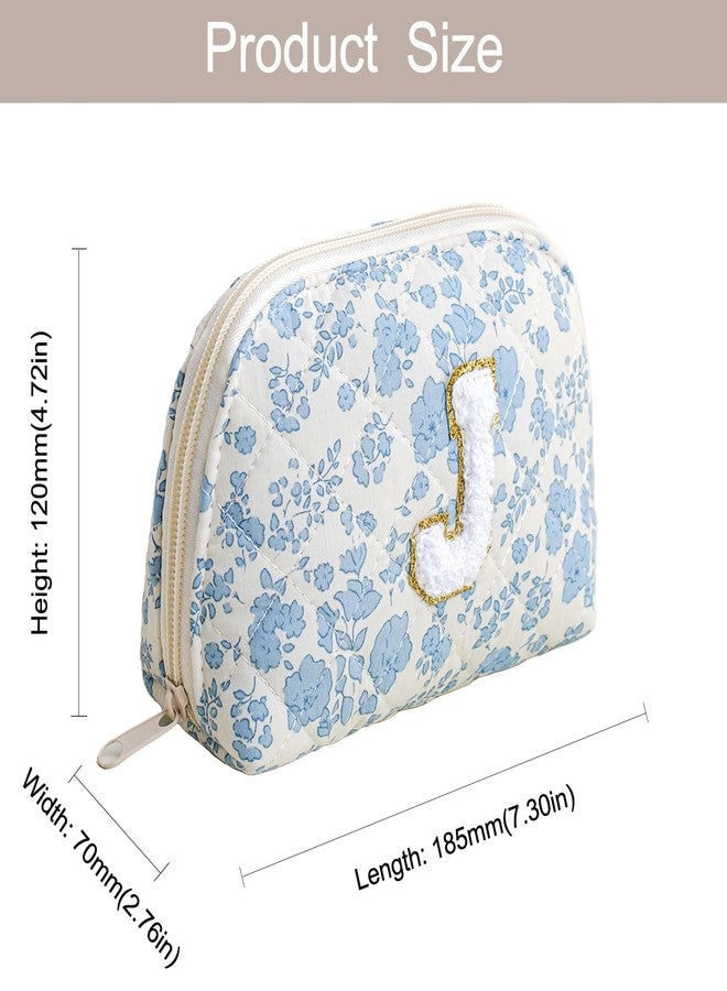 WHHJM Initial Dome Cosmetic Makeup Bag Small Cotton Quilted Makeup Pouch for Purse Cute Blue Floral Travel Toiletry Zipper Pouch (Blue Floral J) - Image 5