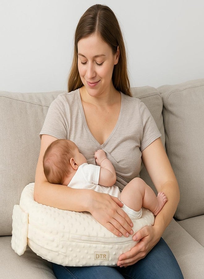 DTR Creation Nursing Pillow for Mom & Baby Feeding Support | Soft Plush Removable Cover | Multi-Use Breastfeeding Pillow with Adjustable Strap - Cream White - Image 2