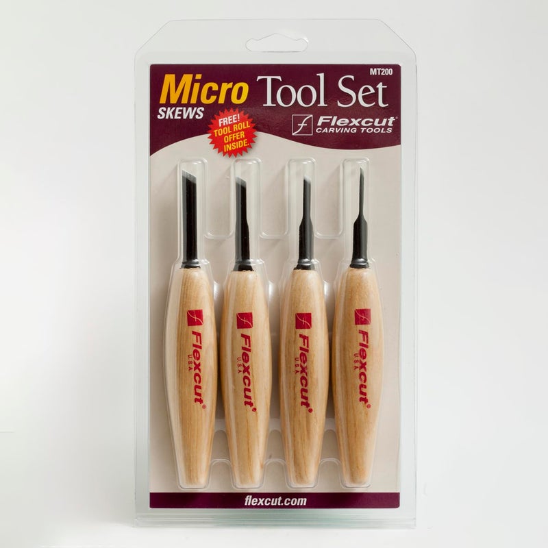 FLEXCUT Carving Tools, Skew Micro Tool Set, High-Carbon Steel Blades, with Solid Ash Handle, Set of 4 (MT200) - Image 2