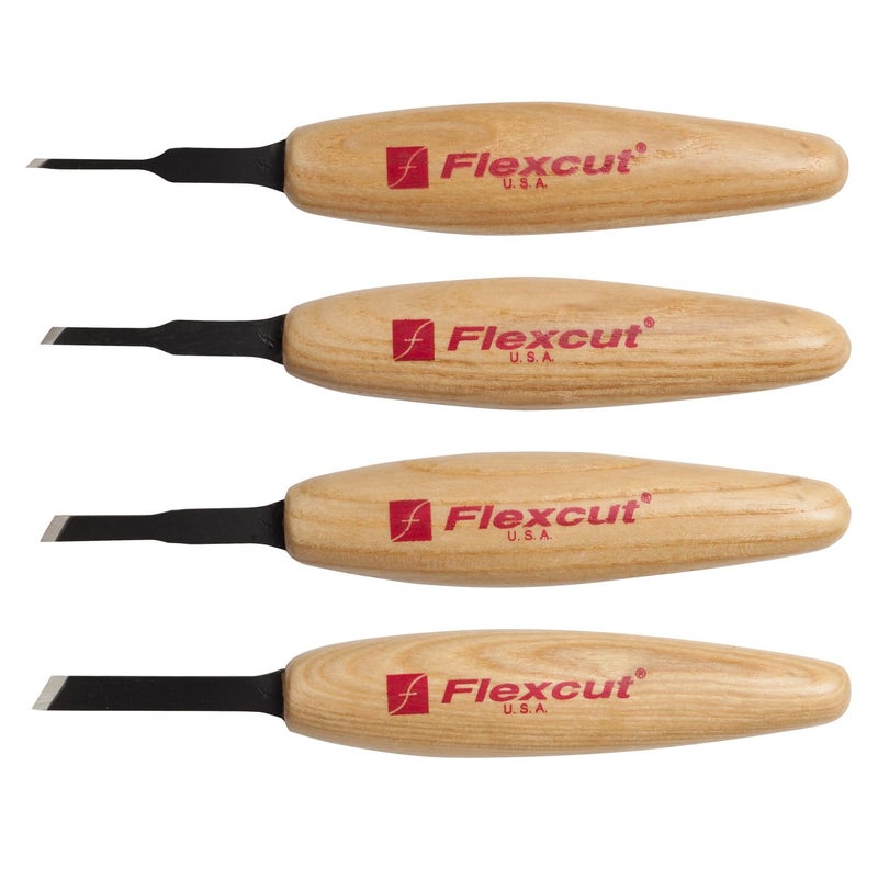 FLEXCUT Carving Tools, Skew Micro Tool Set, High-Carbon Steel Blades, with Solid Ash Handle, Set of 4 (MT200) - Image 1