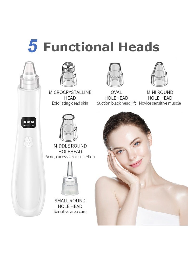 BTFMEI - Blackhead Remover Vacuum Pore Cleaner, Face Electric Blackhead Extractor Tool with 5 Replacement Probes, USB Rechargeable Facial Cleaning Tools (White) - Image 1