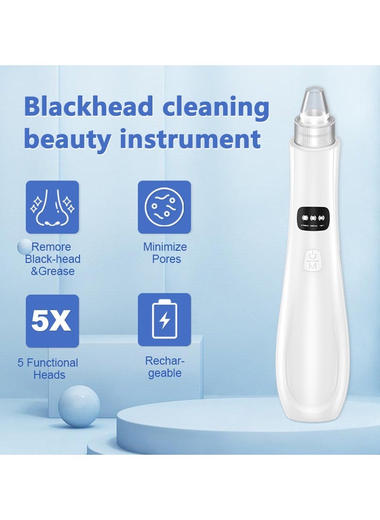 BTFMEI - Blackhead Remover Vacuum Pore Cleaner, Face Electric Blackhead Extractor Tool with 5 Replacement Probes, USB Rechargeable Facial Cleaning Tools (White) - Image 1