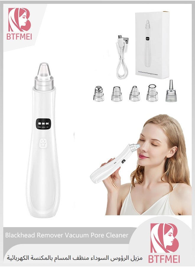 BTFMEI - Blackhead Remover Vacuum Pore Cleaner, Face Electric Blackhead Extractor Tool with 5 Replacement Probes, USB Rechargeable Facial Cleaning Tools (White) - Image 1