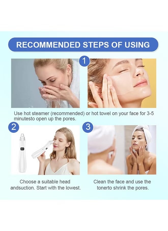 BTFMEI - Blackhead Remover Vacuum Pore Cleaner, Face Electric Blackhead Extractor Tool with 5 Replacement Probes, USB Rechargeable Facial Cleaning Tools (White) - Image 1