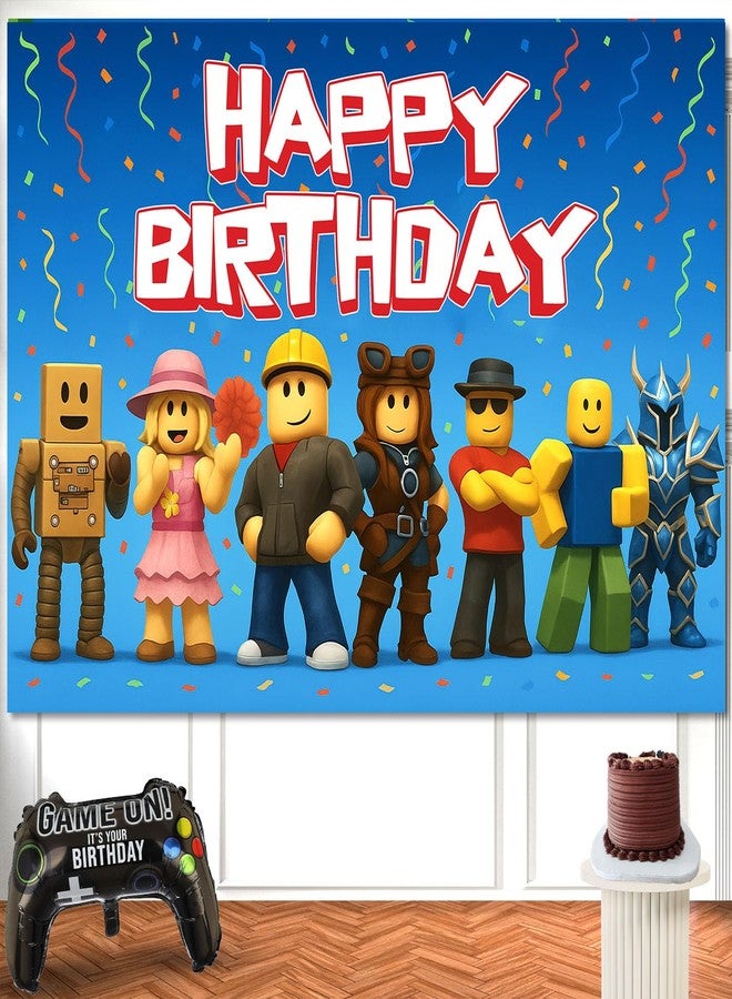 IndoTribe Video Game Birthday Decorations Happy Birthday Banner for Boys 6x4ft Pixel Backdrop Villager Gaming Birthday Party Decorations Video Game Backdrop for Kids Miner Boys Birthday Party Decorations - Image 4