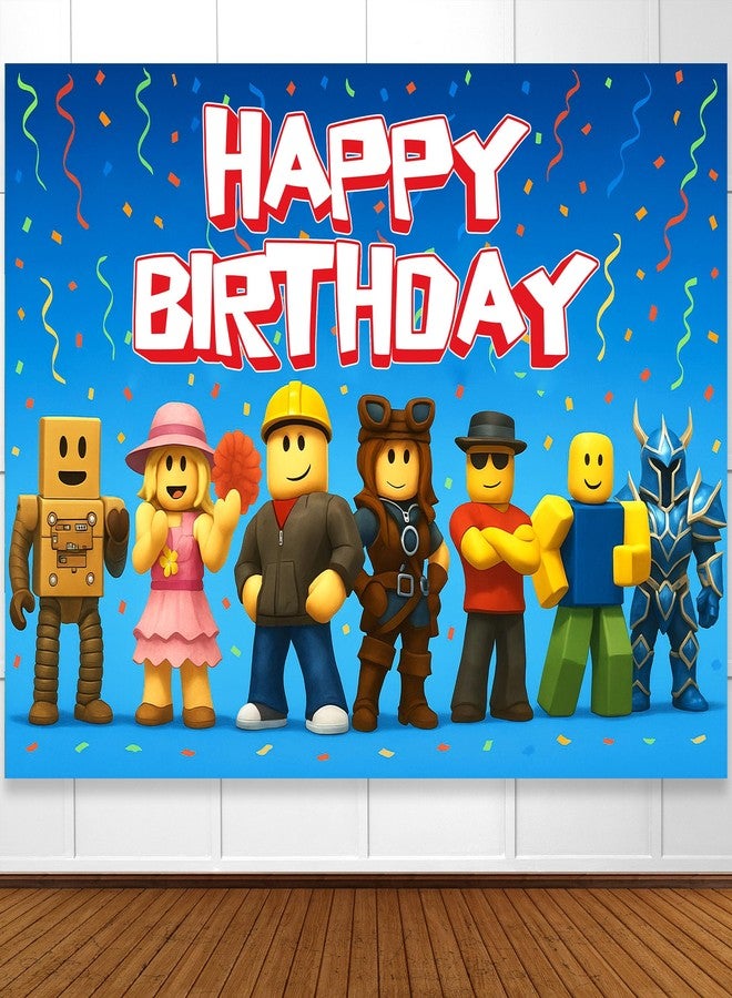 IndoTribe Video Game Birthday Decorations Happy Birthday Banner for Boys 6x4ft Pixel Backdrop Villager Gaming Birthday Party Decorations Video Game Backdrop for Kids Miner Boys Birthday Party Decorations - Image 1
