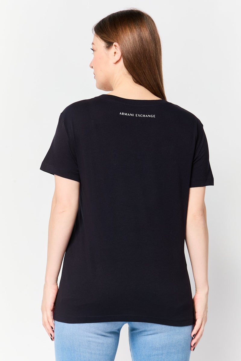 armani AX Armani Exchange Women Crew Neck Short Sleeve Brand Logo T-Shirt, Black - Image 4