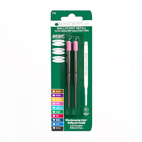Monteverde Ballpoint Refill to Fit Sheaffer Ballpoint Pens, Medium Point, Soft Roll, Pink, 2 per Pack (S132PK) - Image 5