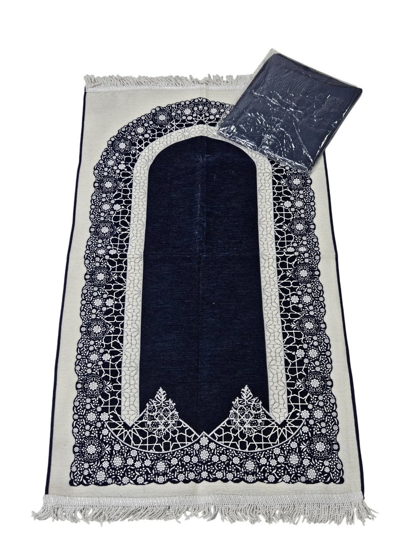 سمارت هوم سجادة صلاه مبطنة مع جلال بتصميم رسوم إسلامية منقوشة مبطنة/شرشف صلاة  شانيل 110*70 سم ، مقاس الجلال 250*200 سم - Image 1