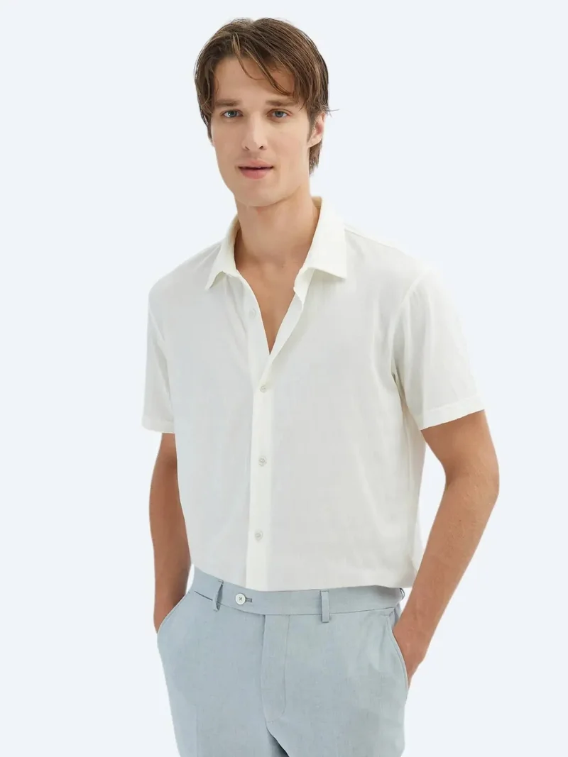 Kip Ecru Patterned Regular Fit Knitting Casual Shirt