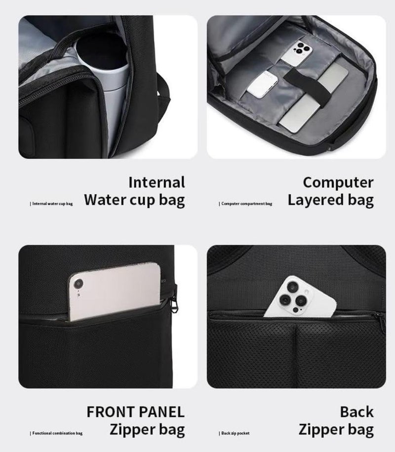OZUKO Waterproof Lightweight Travel Laptop Backpack for Men, 90 Degree Flat-Open Design, Hidden Anti-Theft Pockets, Flight-Ready Daypack, Black, 9851 - Image 4
