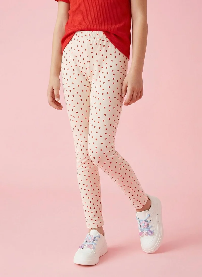 نوتيناتي Nautinati Girls' 100% Cotton Pack of 2 All-over Heart Print & Striped Regular Fit Leggings
