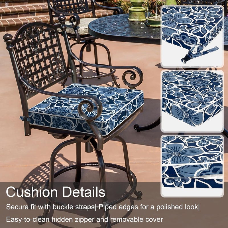 LVTXIII Outdoor Chair Cushions 20x20x3 Inch, Square Water-Repellent Patio Seat Cushions with Ties & Hidden Zipper, 2 Pack Thick Foam Chair Pads for Garden Furniture, Flower Navy - Image 4