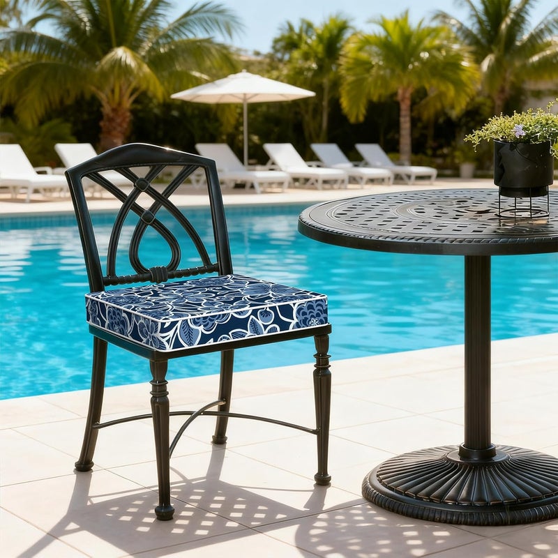 LVTXIII Outdoor Chair Cushions 20x20x3 Inch, Square Water-Repellent Patio Seat Cushions with Ties & Hidden Zipper, 2 Pack Thick Foam Chair Pads for Garden Furniture, Flower Navy - Image 2