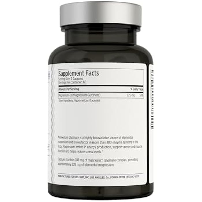 LES Labs Magnesium Glycinate – Supports Restful Sleep, Heart Health, Stress Relief, Metabolism, Nerve & Muscle Function, Gentle on the Digestive System – Non-GMO Supplement – 120 Capsules - Image 2