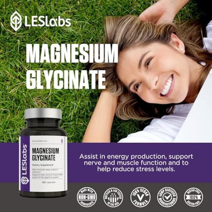 LES Labs Magnesium Glycinate – Supports Restful Sleep, Heart Health, Stress Relief, Metabolism, Nerve & Muscle Function, Gentle on the Digestive System – Non-GMO Supplement – 120 Capsules - Image 4