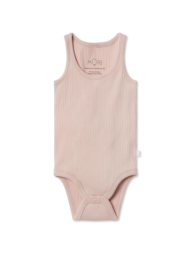 MORI Baby Premium Sleeveless Bodysuit in Ribbed Blush for Boys and Girls - Unisex Top with Nickel Free Poppers - 0-3 Months - Image 1