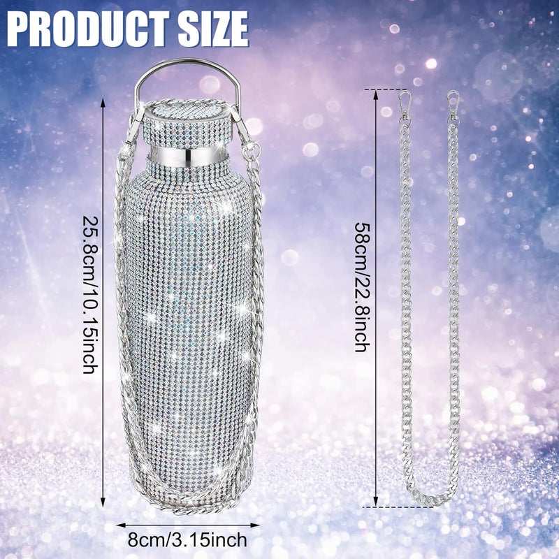 Geiserailie Diamond Water Bottle Bling Rhinestone Stainless Steel Thermal Bottle Refillable Insulated Glitter Water Jug with Chain for Women Girls Gifts750 mlAB Diamond - Image 2