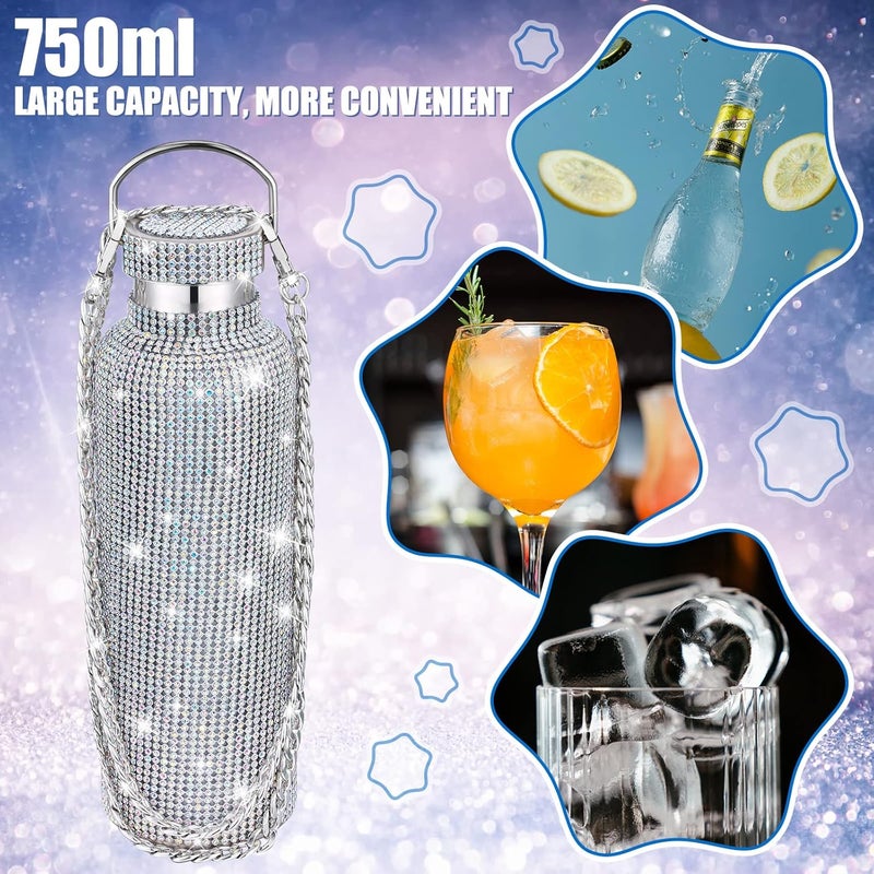 Geiserailie Diamond Water Bottle Bling Rhinestone Stainless Steel Thermal Bottle Refillable Insulated Glitter Water Jug with Chain for Women Girls Gifts750 mlAB Diamond - Image 4
