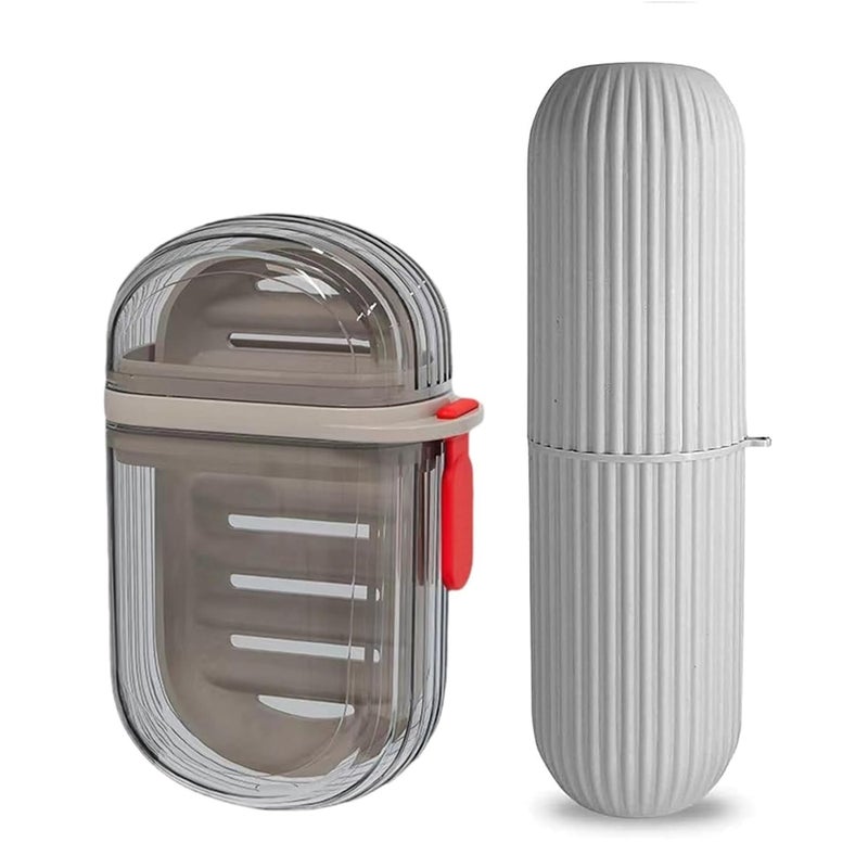 Sulfar Combo Pack of Transparent Soap Case and Grey Toothbrush Case - Image 1