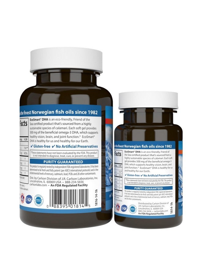 Carlson كارلسون - إيكو سمارت DHA، 500 ملغ DHA، مصدر مستدام، رؤية صحية ووظيفة دماغية، ليمون، 60+20 كبسولة لينة - Image 3