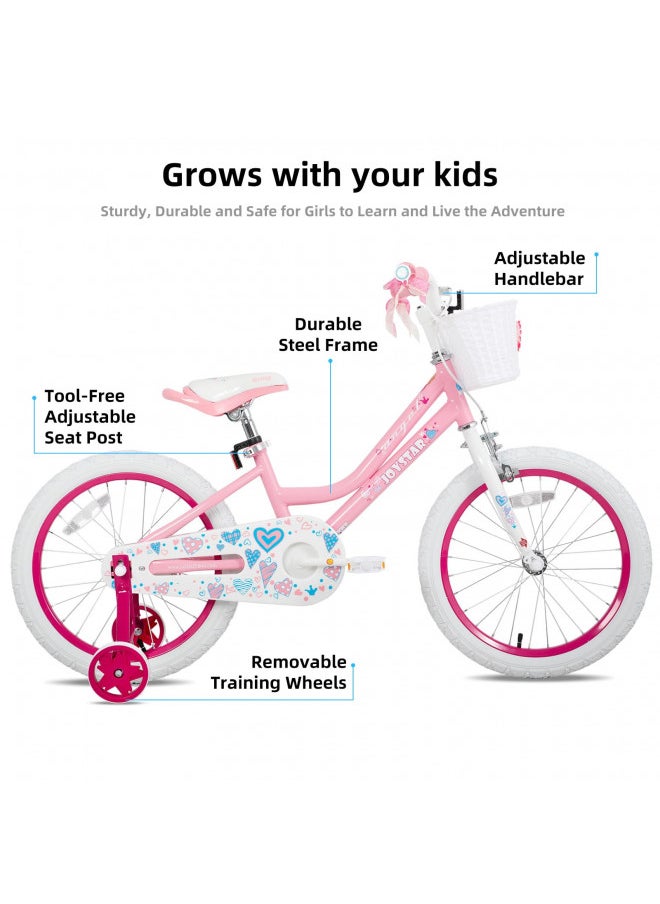 JOYSTAR JOYSTAR 18 Inch Girls Bike for 5 6 7 8 9 Years Old Kids Bike for Ages 5-8 Years Girls with Training Wheels and Basket 18" Children Bikes Bicycle with Handbrake in Pink  - Image 2