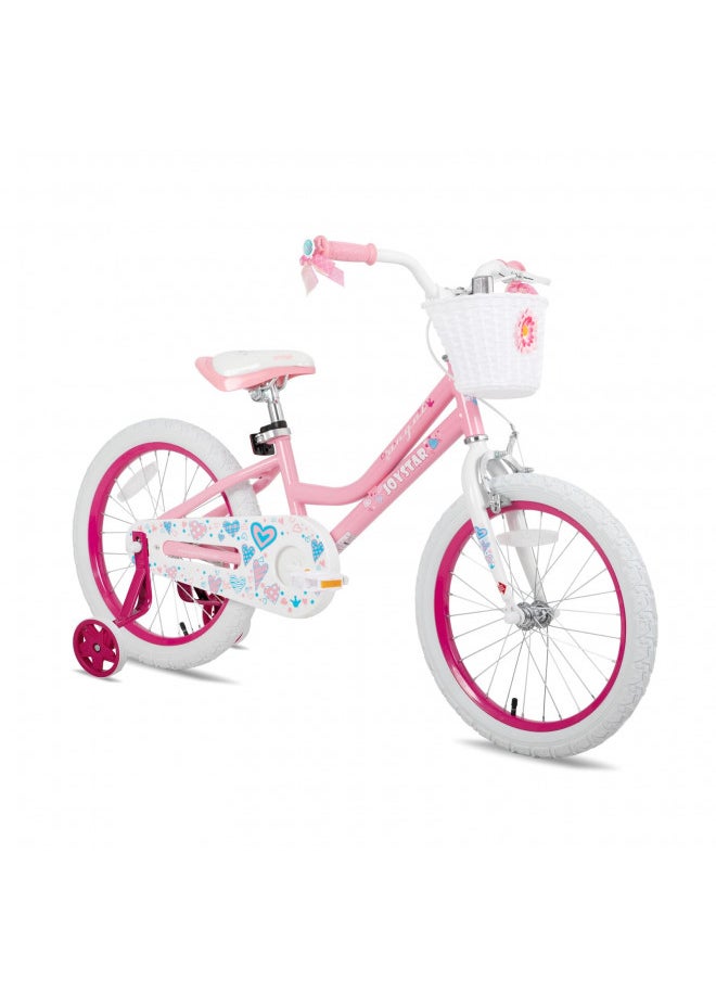 JOYSTAR JOYSTAR 18 Inch Girls Bike for 5 6 7 8 9 Years Old Kids Bike for Ages 5-8 Years Girls with Training Wheels and Basket 18" Children Bikes Bicycle with Handbrake in Pink  - Image 1