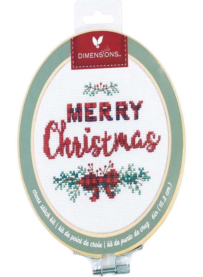 Dimensions Kit, Merry Christmas Cross Stitch, White 14 Count Aida, 6'' Embroidery Hoop - Image 3