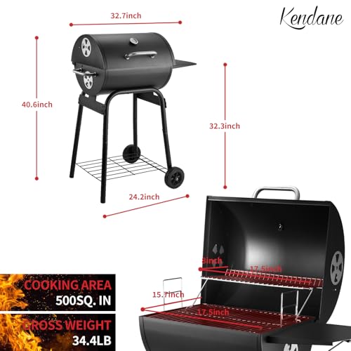 Kendane Barrel Charcoal Grill, Large Charcoal Grills with Side Shelf, Outdoor BBQ Grill,Perfect for Backyard Camping, Patio Parties, and Picnics - Image 2