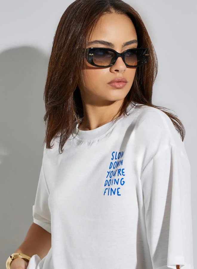 Styli White Slogan Print Oversized T-Shirt