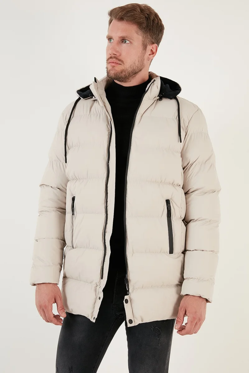 بوراتي Slim Fit Water and Wind Resistant Removable Hooded Puffer Coat Men's Coat 649009