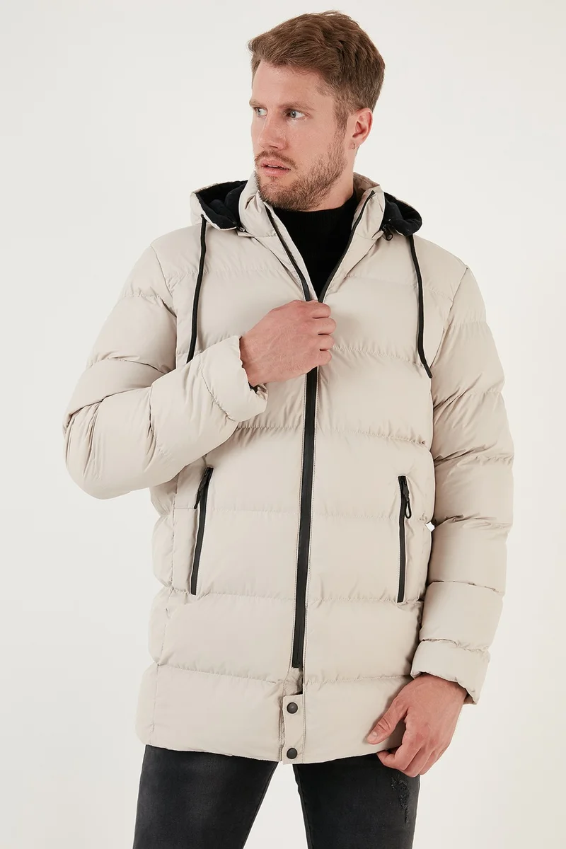 بوراتي Slim Fit Water and Wind Resistant Removable Hooded Puffer Coat Men's Coat 649009
