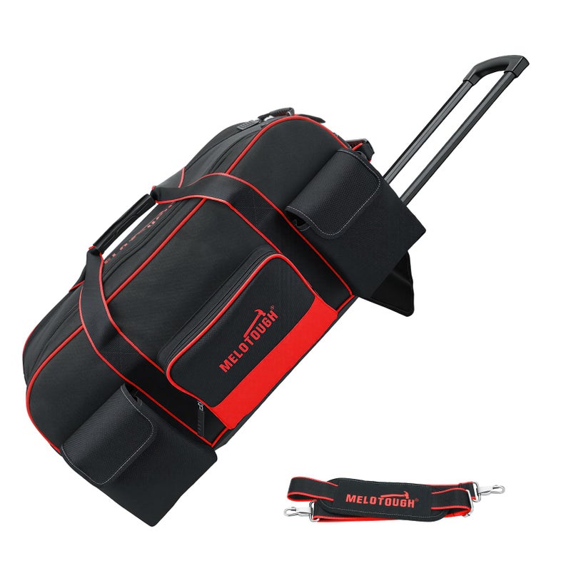 MELOTOUGH Rolling Tool Bag with Wheels,Large Capacity Tool Bag Organizer with Concealed Telescoping Handle for Electrician,Construction,HVAC,Technician (Red/Black) - Image 1