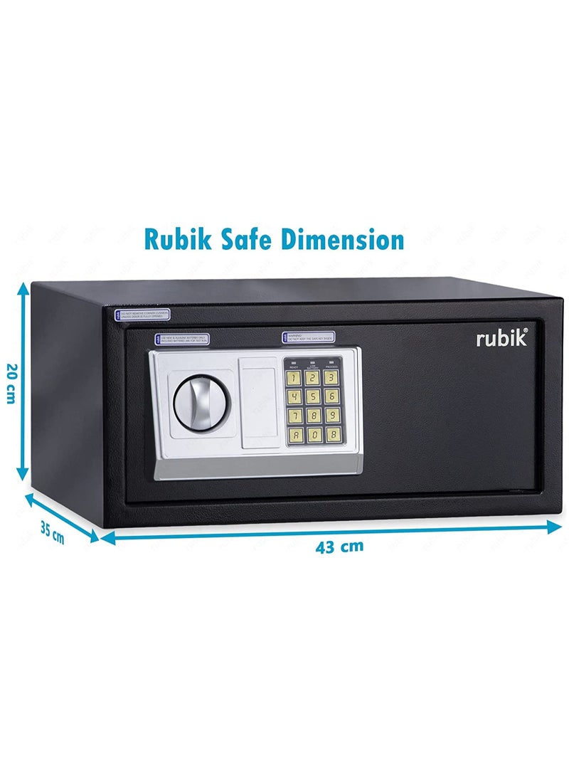 Rubik Safe Box with Digital Pin Code & Key Lock for A4 Documents Laptop Tablets Camera Cash Jewelry Home Hotel Office Security RB-20EDW (Size, 20x43x35cm) Black  - Image 3