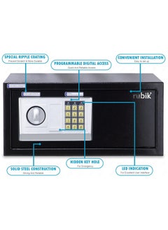 Rubik Cabinet Safe Box with Key & Pin Code, Programmable Wide Safety Vault For Home Office (43x35x20cm) Black  - Image 5