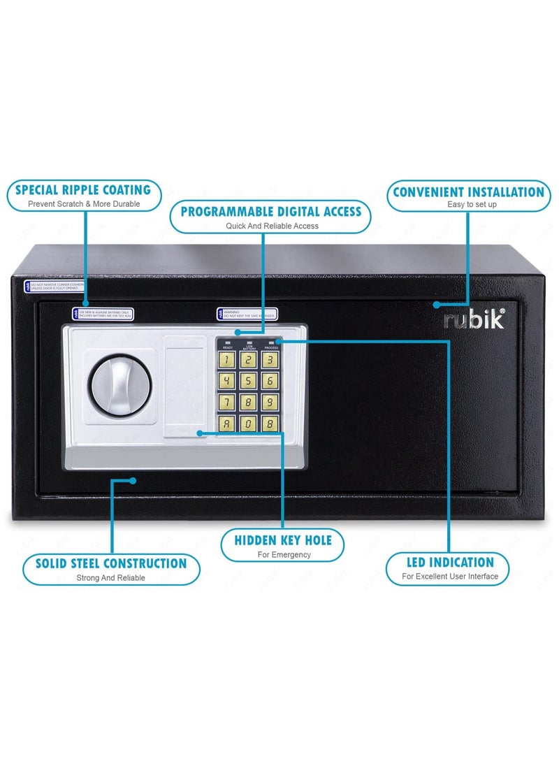 Rubik Safe Box with Digital Pin Code & Key Lock for A4 Documents Laptop Tablets Camera Cash Jewelry Home Hotel Office Security RB-20EDW (Size, 20x43x35cm) Black  - Image 5