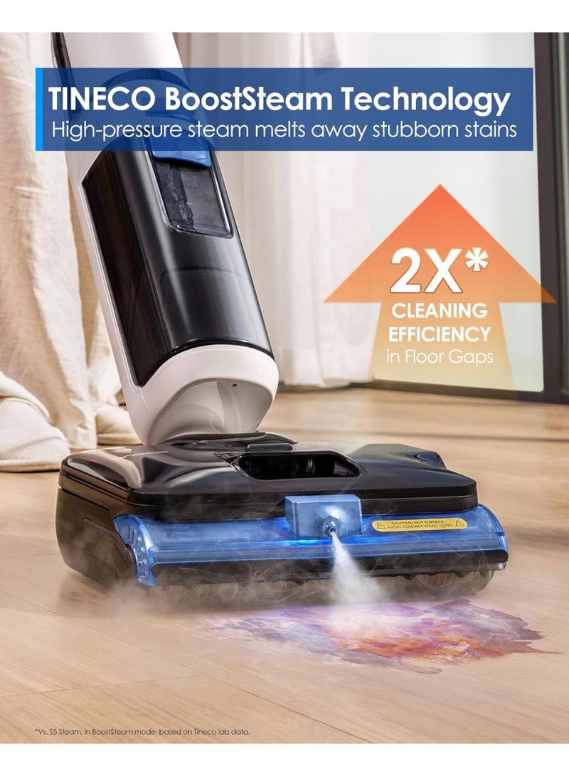 Tineco Floor One S6 Stretch Steam Corded Wet Dry Vacuum Steam Mop All-in-One, BoostSteam, 160℃ High-temp Steam Cleaning, 180° Lay-Flat, Anti-Tangle Design, FlashDry Self-cleaning 1 L 1440 W SW151100AE White - Image 2