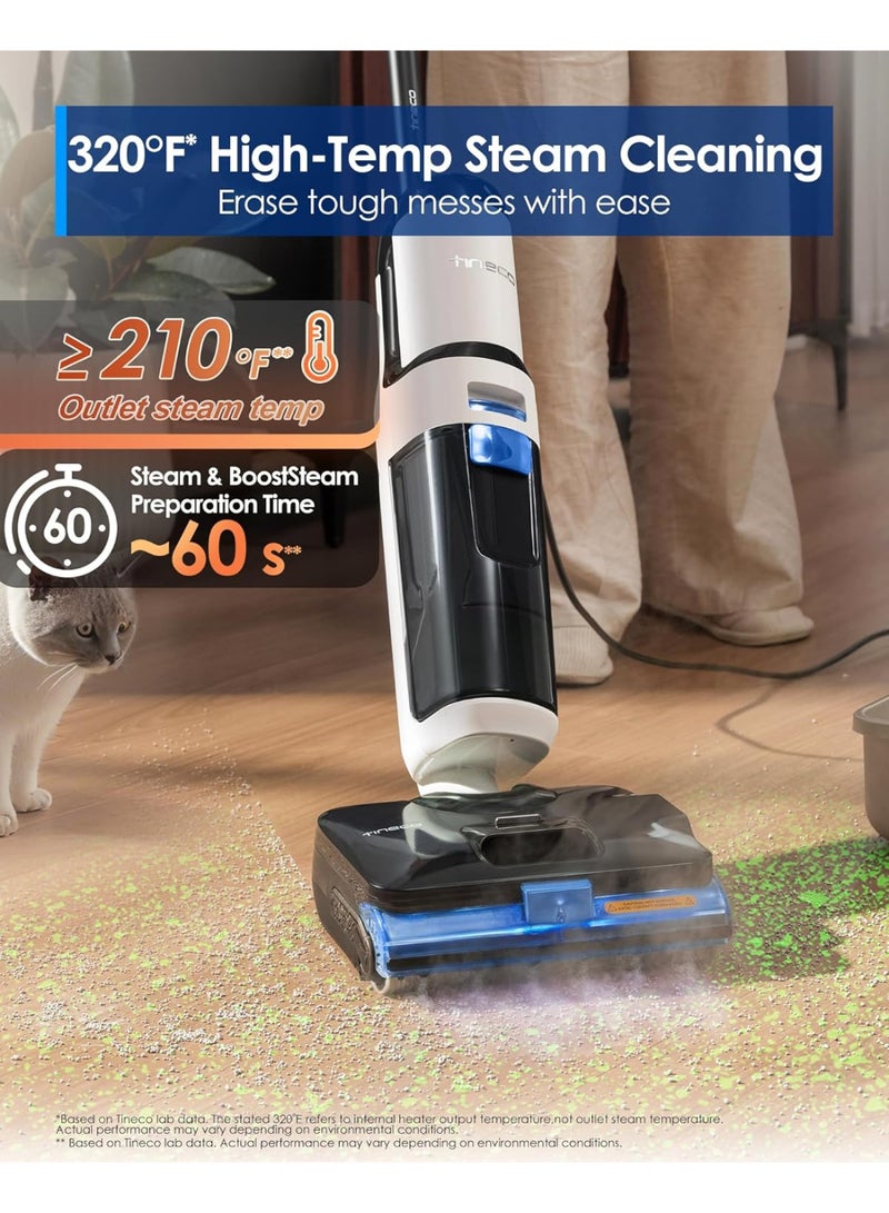 Tineco Floor One S6 Stretch Steam Corded Wet Dry Vacuum Steam Mop All-in-One, BoostSteam, 160℃ High-temp Steam Cleaning, 180° Lay-Flat, Anti-Tangle Design, FlashDry Self-cleaning 1 L 1440 W SW151100AE White - Image 3