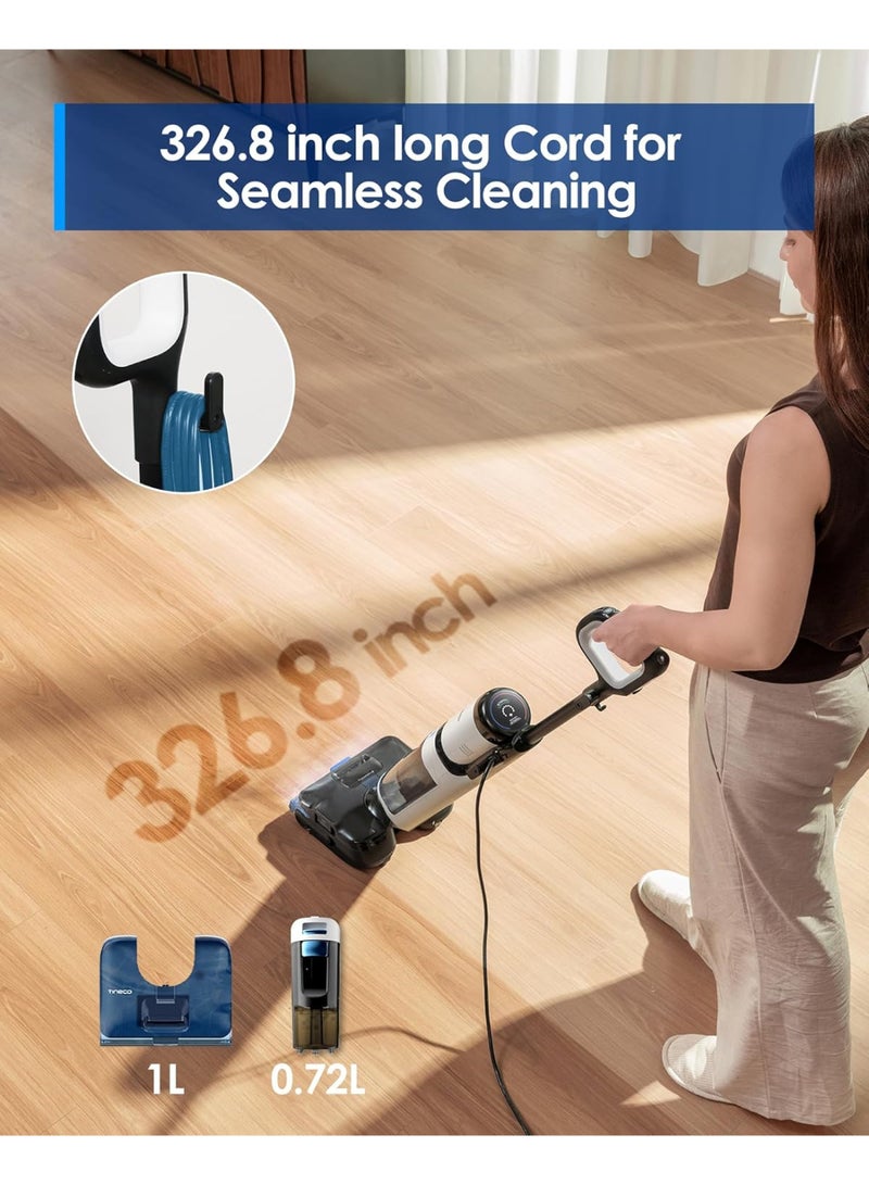 Tineco Floor One S6 Stretch Steam Corded Wet Dry Vacuum Steam Mop All-in-One, BoostSteam, 160℃ High-temp Steam Cleaning, 180° Lay-Flat, Anti-Tangle Design, FlashDry Self-cleaning 1 L 1440 W SW151100AE White - Image 5
