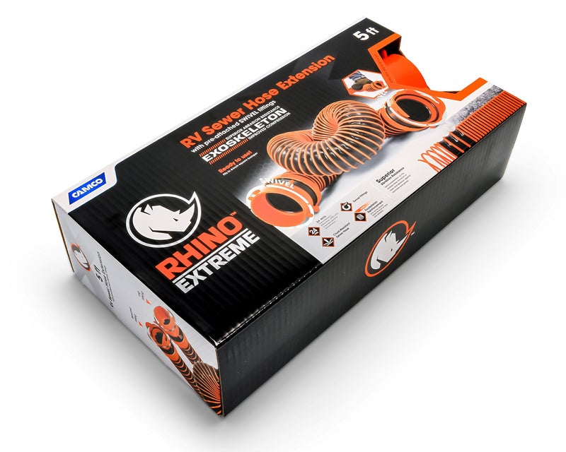 Camco Camco RhinoEXTREME 5-Foot Camper/RV Sewer Hose Kit | Features TPE Technology for Abrasion Resistance and Crush Protection | Includes Pre-Attached Rhino Swivel Fittings (39865) - Image 2