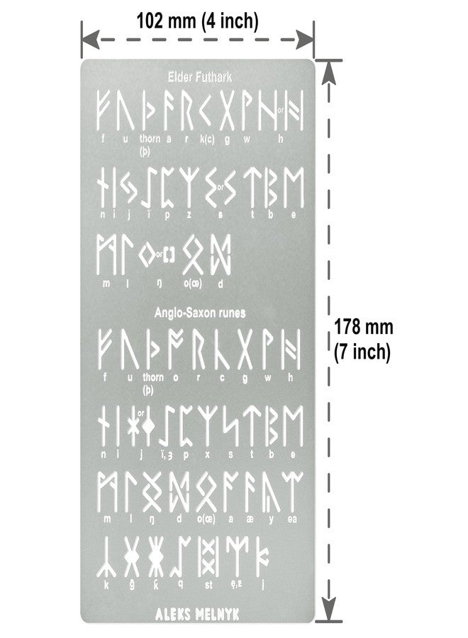 Aleks Melnyk No.409 Metal Stencil, Elder Futhark, Anglo-Saxon Runes 0.5in, Ancient Alphabet, Sigil Magic Alphabet Stencil, Pyrography Engraving, Template Wood Burning, Bookmark - Image 4