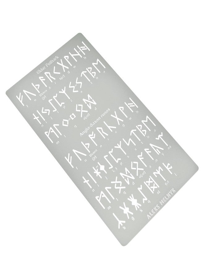 Aleks Melnyk No.409 Metal Stencil, Elder Futhark, Anglo-Saxon Runes 0.5in, Ancient Alphabet, Sigil Magic Alphabet Stencil, Pyrography Engraving, Template Wood Burning, Bookmark - Image 2