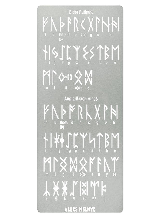 Aleks Melnyk No.409 Metal Stencil, Elder Futhark, Anglo-Saxon Runes 0.5in, Ancient Alphabet, Sigil Magic Alphabet Stencil, Pyrography Engraving, Template Wood Burning, Bookmark - Image 1