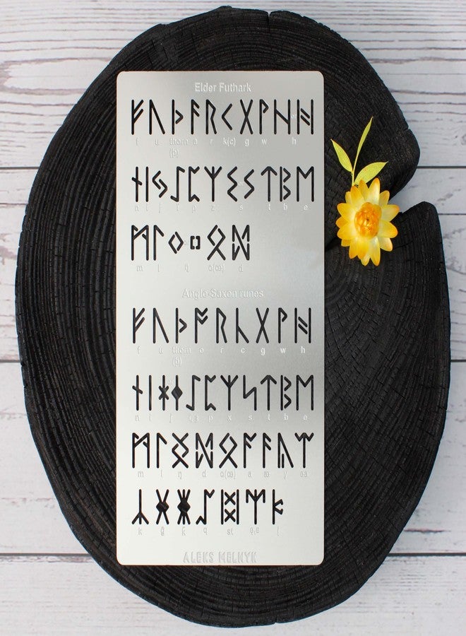 Aleks Melnyk No.409 Metal Stencil, Elder Futhark, Anglo-Saxon Runes 0.5in, Ancient Alphabet, Sigil Magic Alphabet Stencil, Pyrography Engraving, Template Wood Burning, Bookmark - Image 5