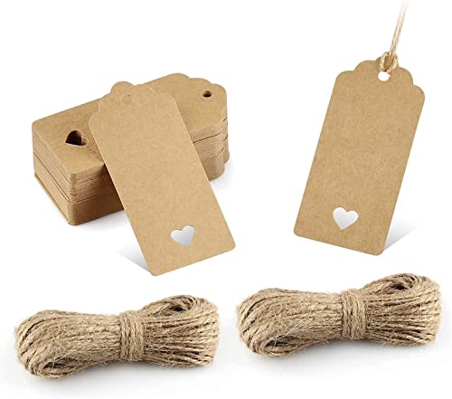 Yixiang Gift Tags,100 PCS Kraft Paper Gift Tags with Free 100ft(30m) Natural Jute Twine for Christmas Holiday Gifts Wedding Favors Art Craft - Image 1